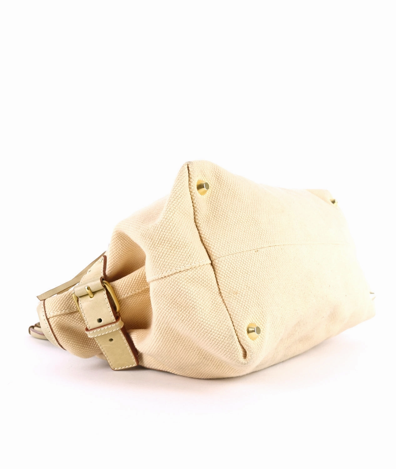 Beige Canvas and Leather Tote Bag