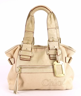 Beige Canvas and Leather Tote Bag
