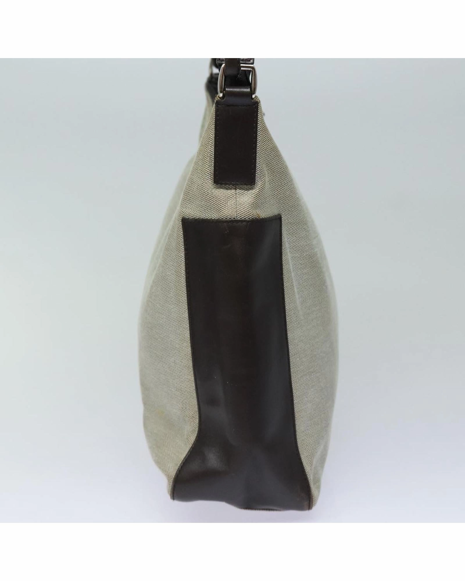 Beige Canvas Leather Shoulder Bag