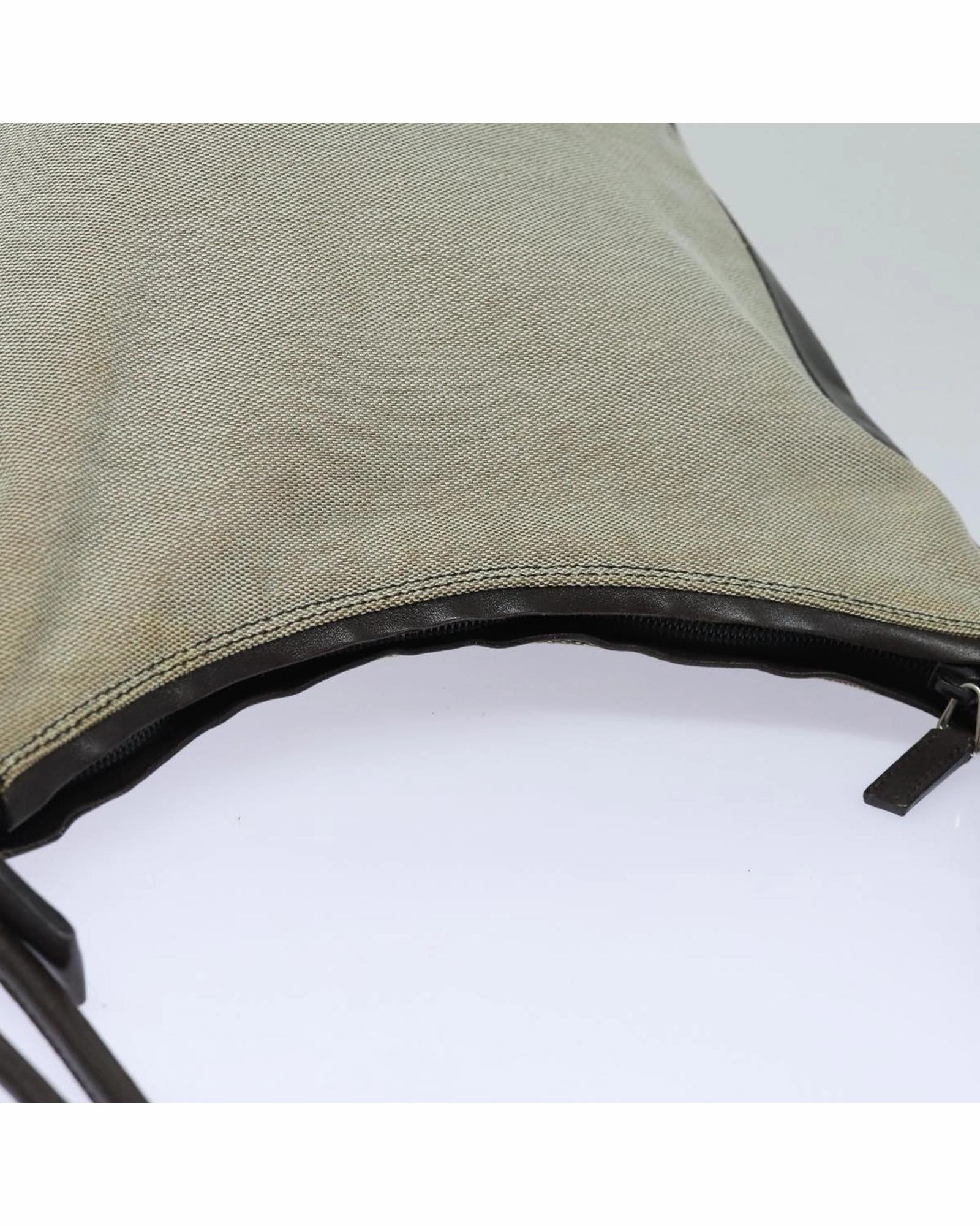 Beige Canvas Leather Shoulder Bag