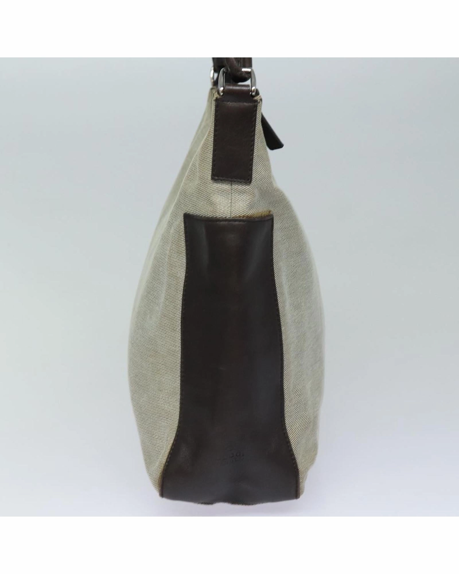 Beige Canvas Leather Shoulder Bag