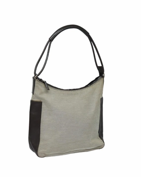 Beige Canvas Leather Shoulder Bag
