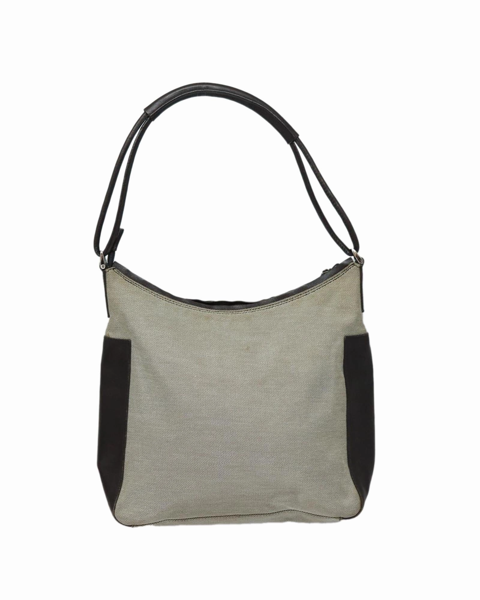 Beige Canvas Leather Shoulder Bag