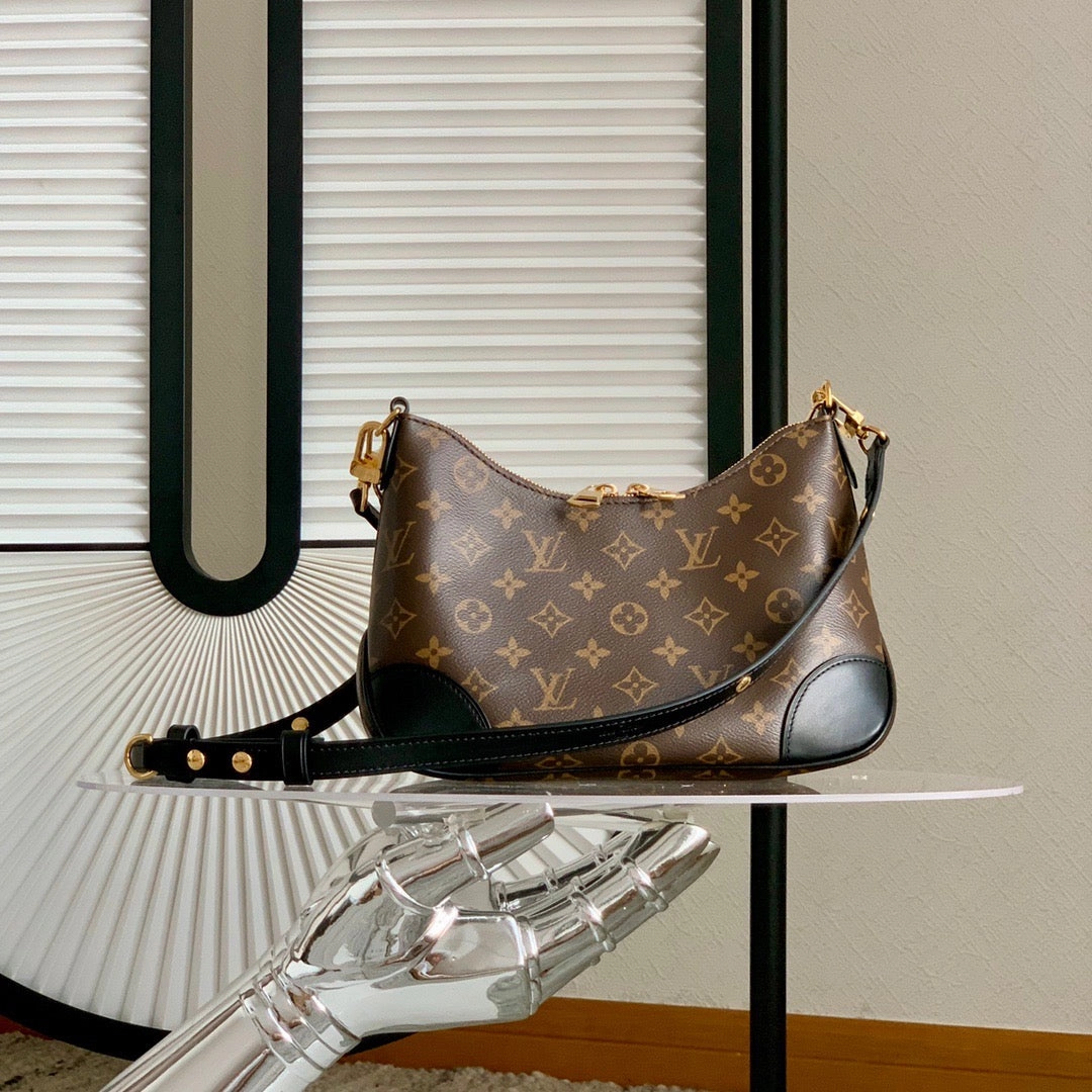 Black Boulogne Monogram Canvas Leather Bag Leather Crossbody Bag for Women
