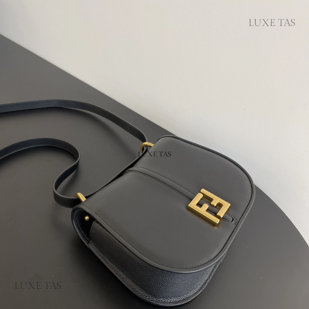 Black Smooth And Full-Grain Leather Bag CMon Medium Leather Shoulder Bag for Women