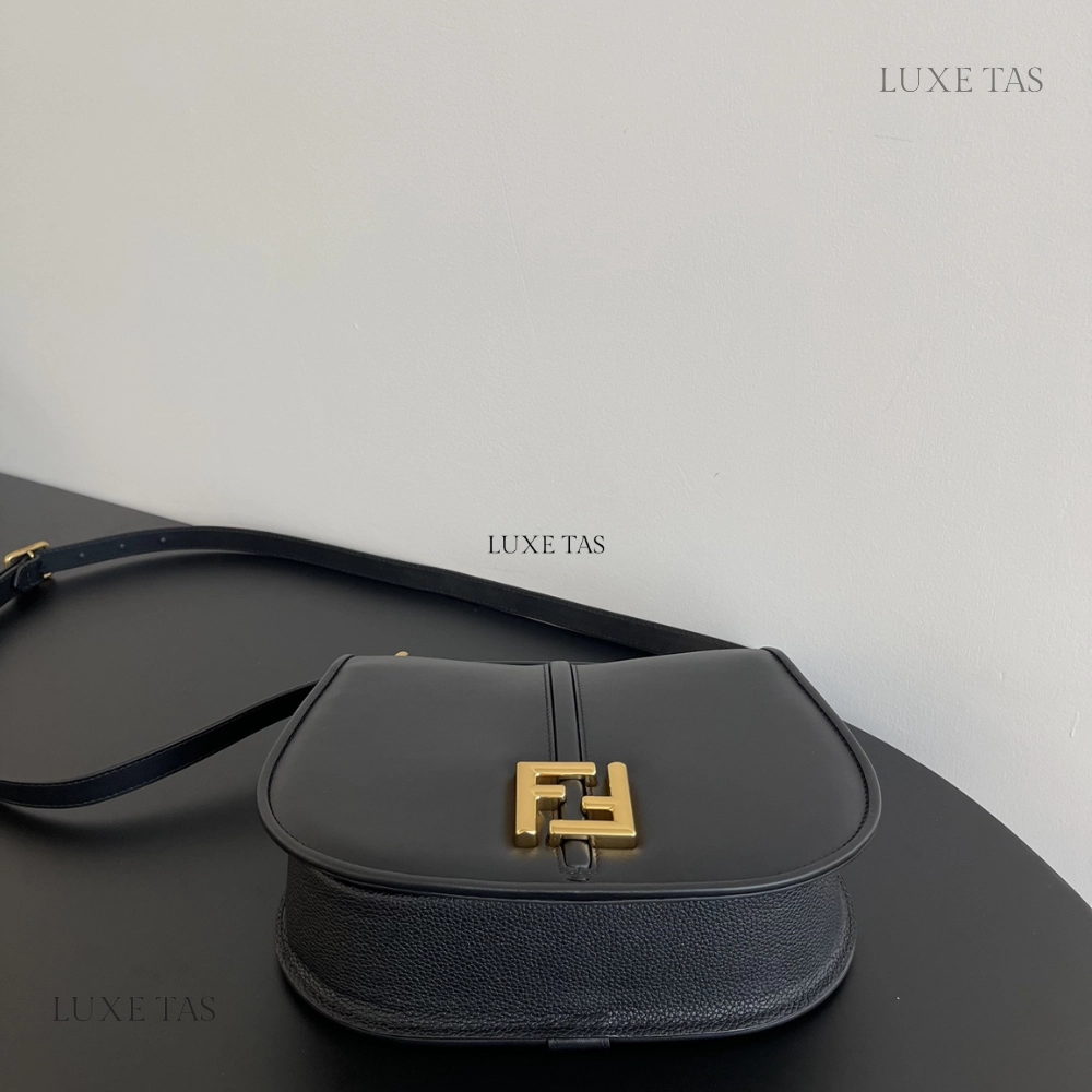 Black Smooth And Full-Grain Leather Bag CMon Medium Leather Shoulder Bag for Women
