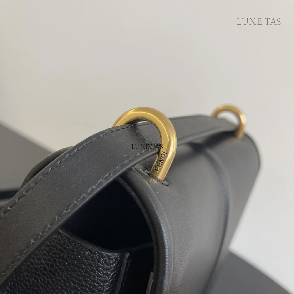 Black Smooth And Full-Grain Leather Bag CMon Medium Leather Shoulder Bag for Women