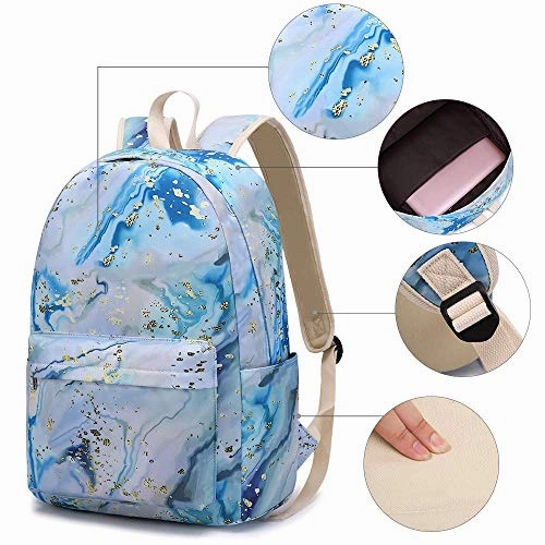 BLUBOON Teen Girls School Backpack Kids Bookbag Set with Lunch Box Pencil Case Travel Laptop Backpack Casual Daypacks (Blue-white)