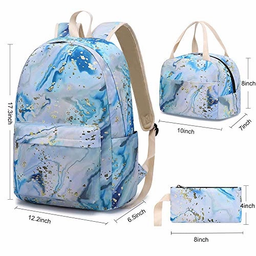 BLUBOON Teen Girls School Backpack Kids Bookbag Set with Lunch Box Pencil Case Travel Laptop Backpack Casual Daypacks (Blue-white)