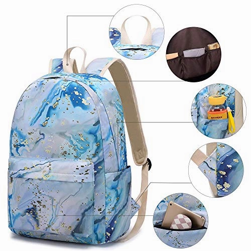 BLUBOON Teen Girls School Backpack Kids Bookbag Set with Lunch Box Pencil Case Travel Laptop Backpack Casual Daypacks (Blue-white)