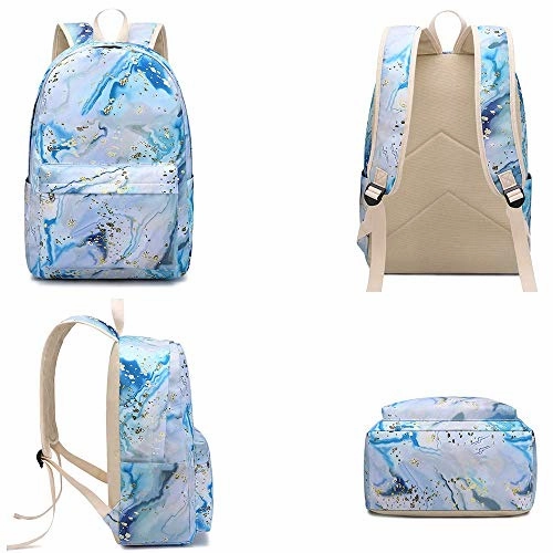 BLUBOON Teen Girls School Backpack Kids Bookbag Set with Lunch Box Pencil Case Travel Laptop Backpack Casual Daypacks (Blue-white)