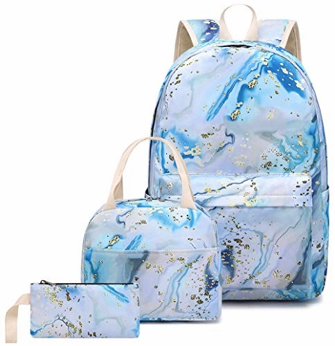 BLUBOON Teen Girls School Backpack Kids Bookbag Set with Lunch Box Pencil Case Travel Laptop Backpack Casual Daypacks (Blue-white)