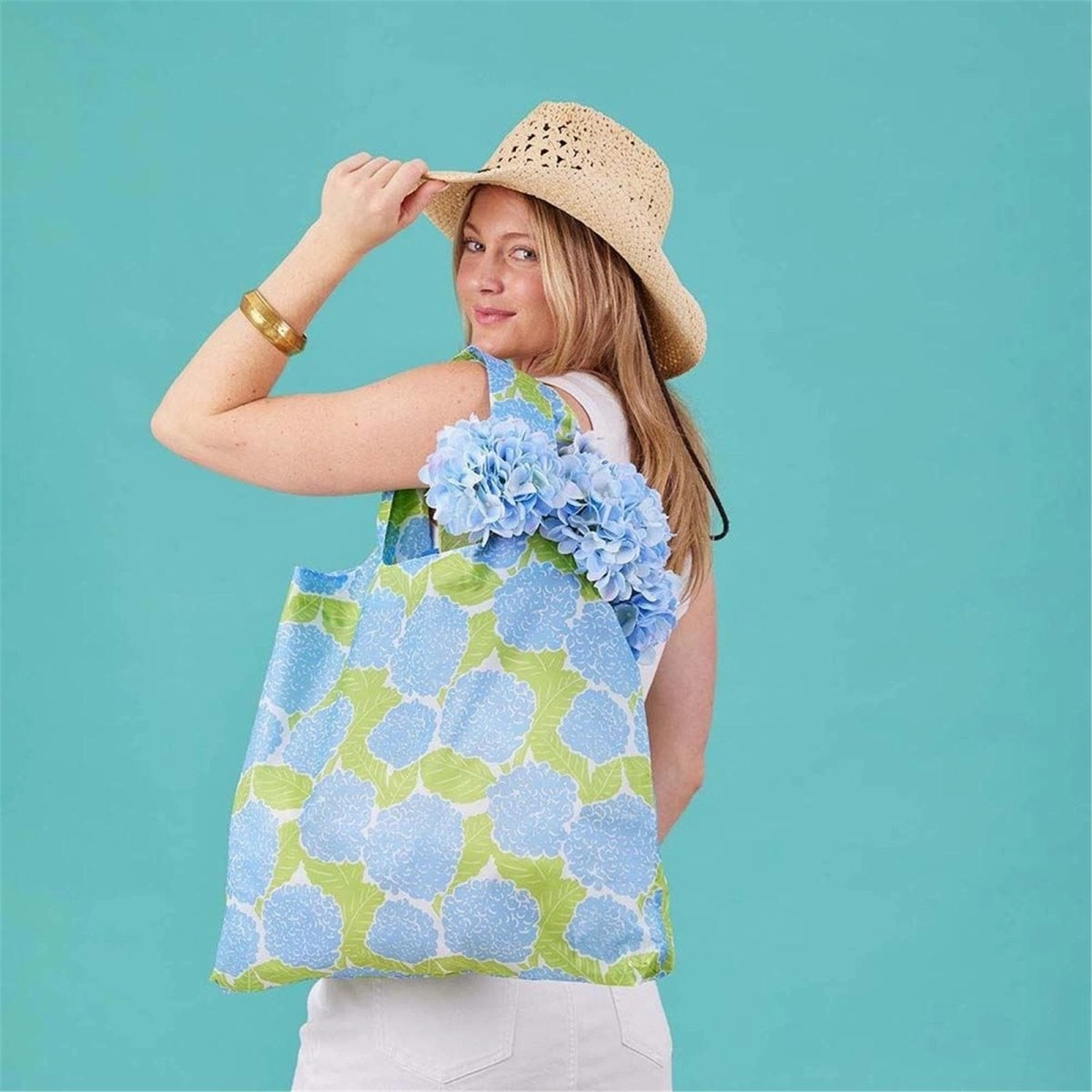 Blue Hydrangea blu Reusable Shopping Bag-Machine washable