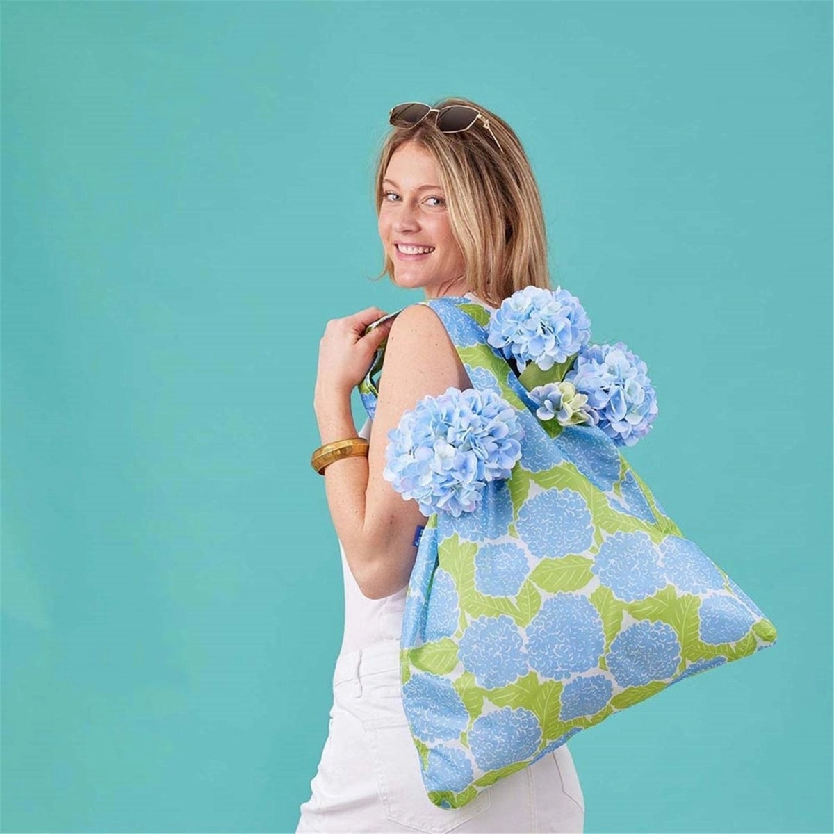 Blue Hydrangea blu Reusable Shopping Bag-Machine washable