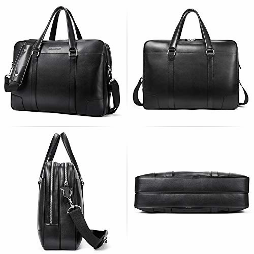 BOSTANTEN Leather Briefcase Messenger Business Bags 15.6 inch Laptop Handbag for Men Black