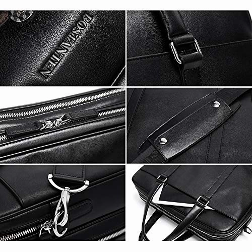 BOSTANTEN Leather Briefcase Messenger Business Bags 15.6 inch Laptop Handbag for Men Black