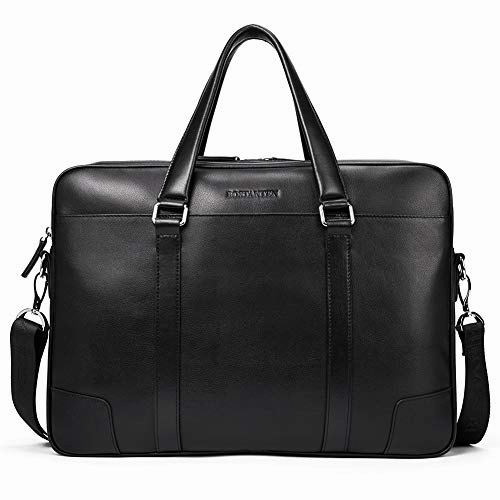 BOSTANTEN Leather Briefcase Messenger Business Bags 15.6 inch Laptop Handbag for Men Black