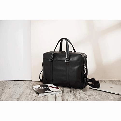 BOSTANTEN Leather Briefcase Messenger Business Bags 15.6 inch Laptop Handbag for Men Black