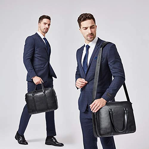 BOSTANTEN Leather Briefcase Messenger Business Bags 15.6 inch Laptop Handbag for Men Black
