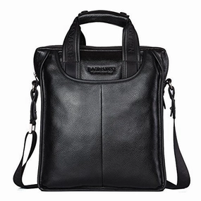 BOSTANTEN Leather Handbag Briefcase Messenger Business Work Bags for Men Black Small