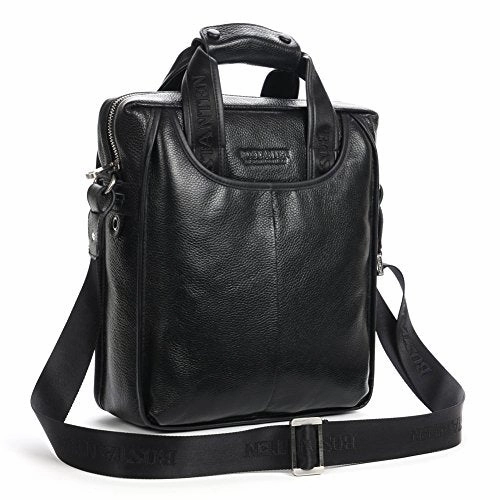 BOSTANTEN Leather Handbag Briefcase Messenger Business Work Bags for Men Black Small