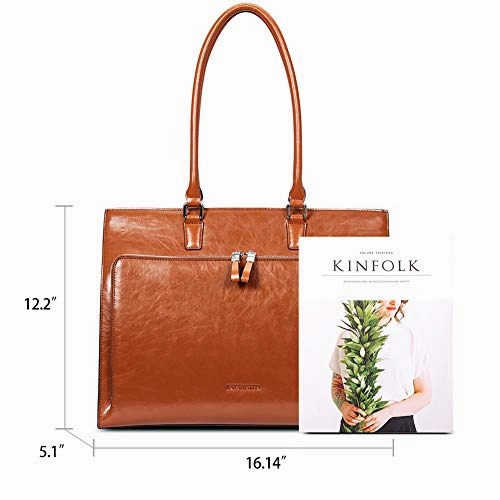 BOSTANTEN Women Leather Briefcase Vintage Shoulder 15.6" Laptop Tote Handbags Brown