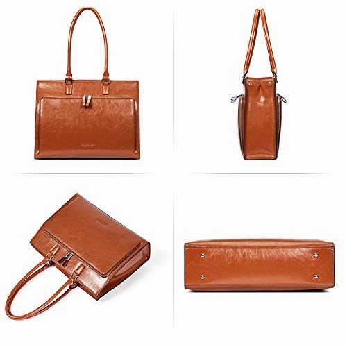 BOSTANTEN Women Leather Briefcase Vintage Shoulder 15.6" Laptop Tote Handbags Brown