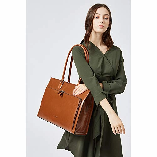BOSTANTEN Women Leather Briefcase Vintage Shoulder 15.6" Laptop Tote Handbags Brown