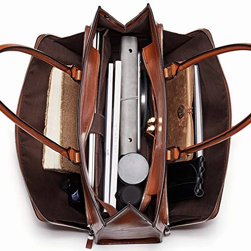 BOSTANTEN Women Leather Briefcase Vintage Shoulder 15.6" Laptop Tote Handbags Brown