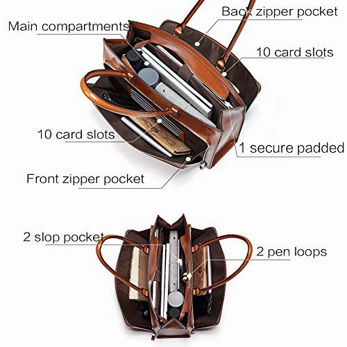 BOSTANTEN Women Leather Briefcase Vintage Shoulder 15.6" Laptop Tote Handbags Brown