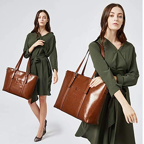 BOSTANTEN Women Leather Laptop Shoulder Handbag Vintage Briefcase 15.6" Computer Work Tote Bag