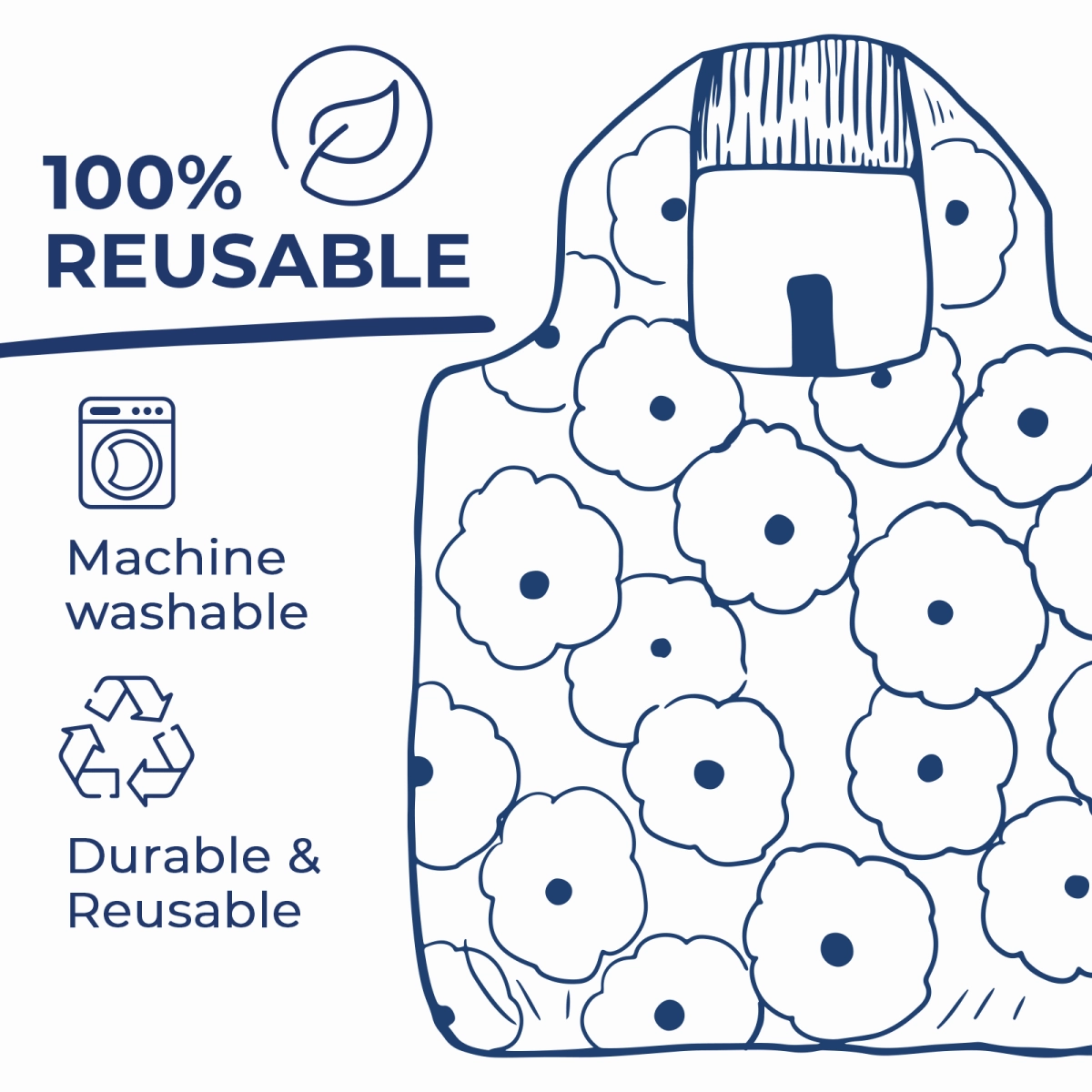 Botanical Blu Bag Reusable Shopping Bag - Machine Washable