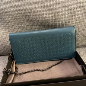 Bottega Veneta Intrecciato Teal Leather Chain Crossbody Bag