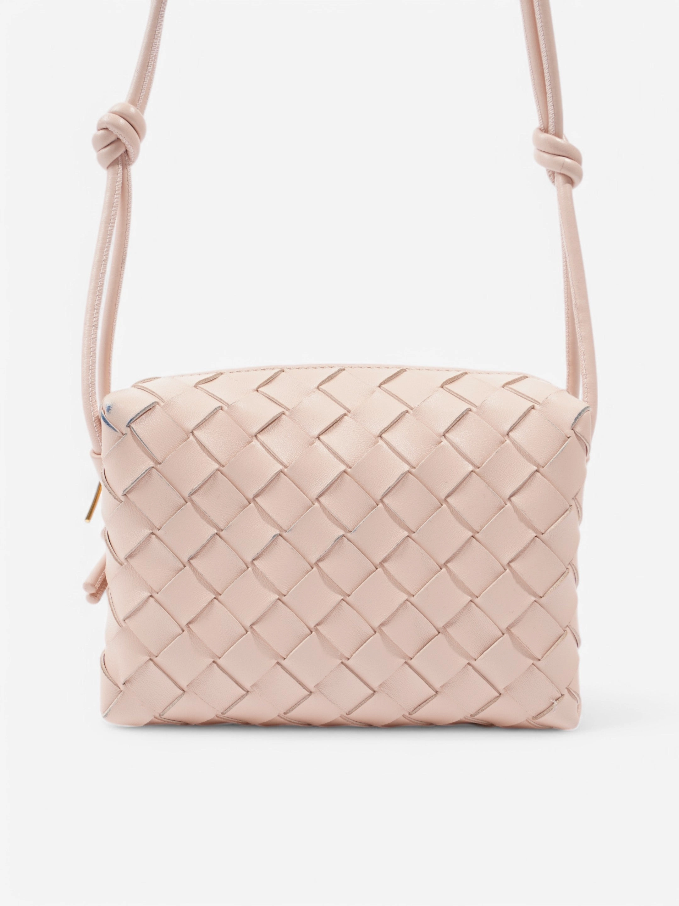 Bottega Veneta Loop Shoulder Bag Light Pink Intrecciato Leather Mini