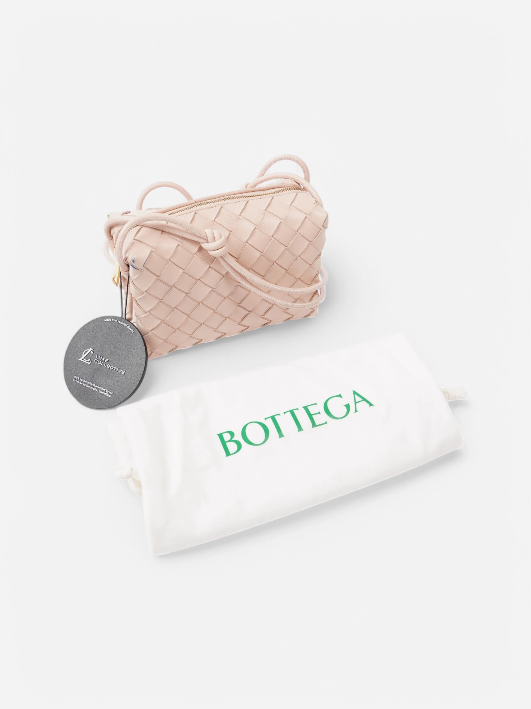 Bottega Veneta Loop Shoulder Bag Light Pink Intrecciato Leather Mini