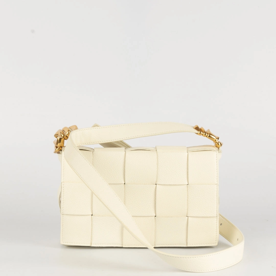 Bottega Veneta White Intrecciato Leather Cassette Crossbody Bag