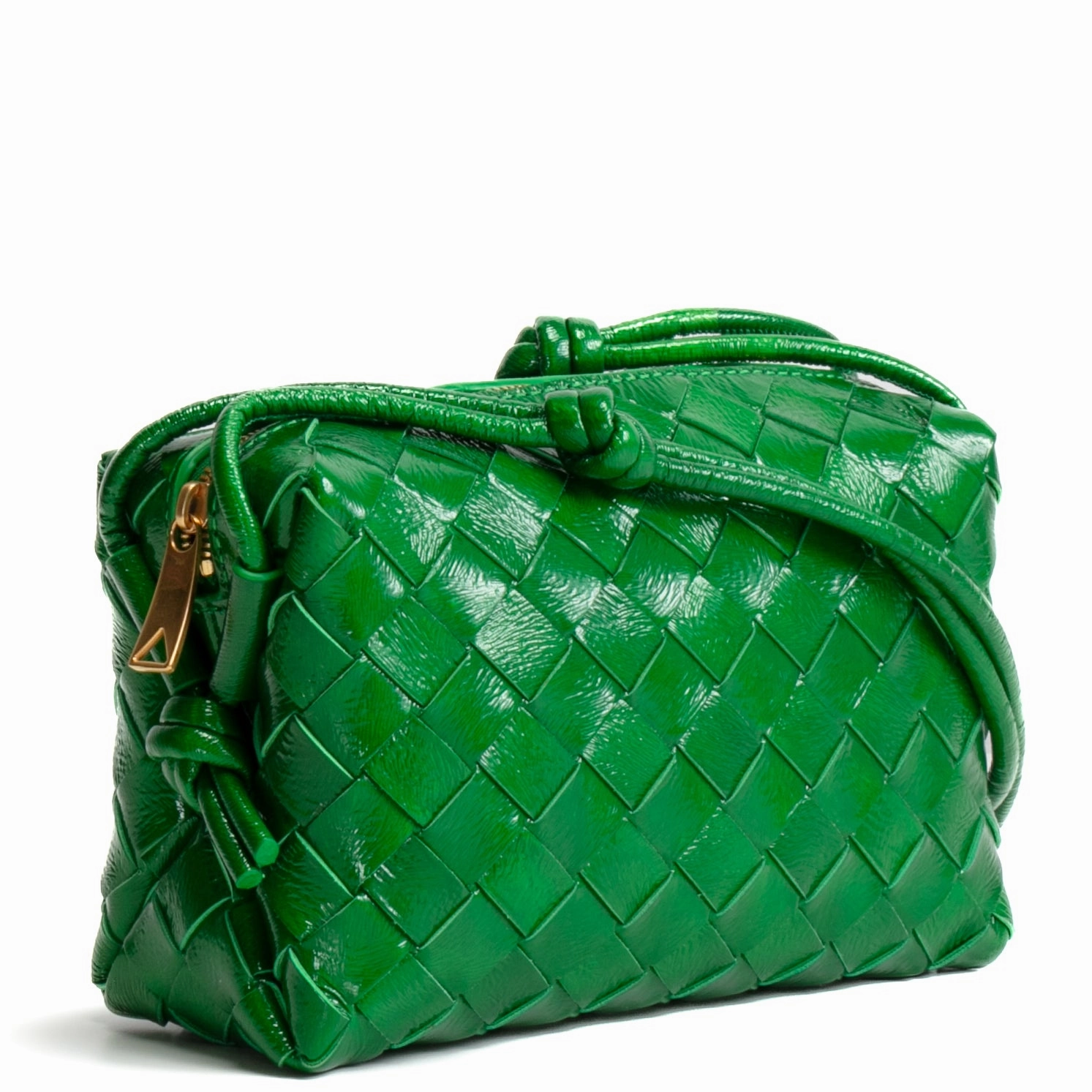 BOTTEGA VENETTA Patent Intrecciato Mini Loop Camera Bag - Green