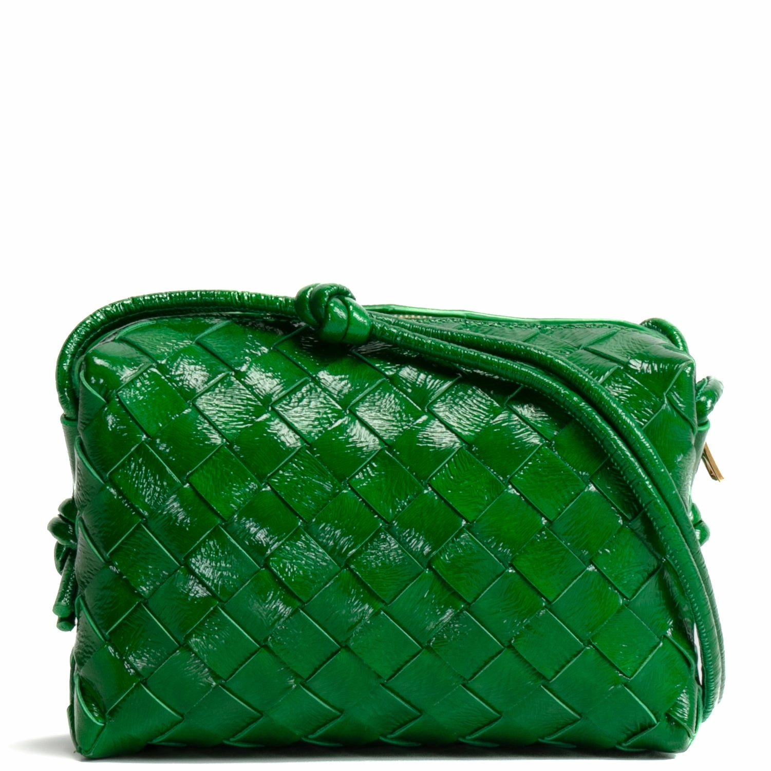 BOTTEGA VENETTA Patent Intrecciato Mini Loop Camera Bag - Green