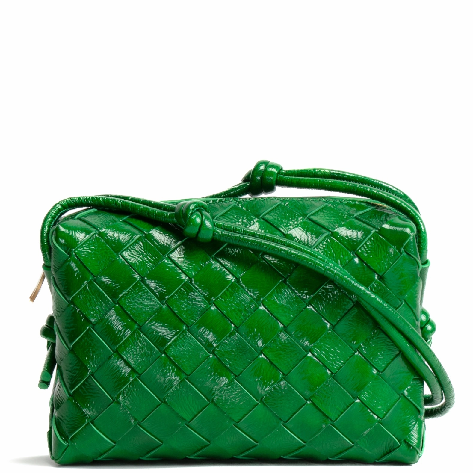 BOTTEGA VENETTA Patent Intrecciato Mini Loop Camera Bag - Green