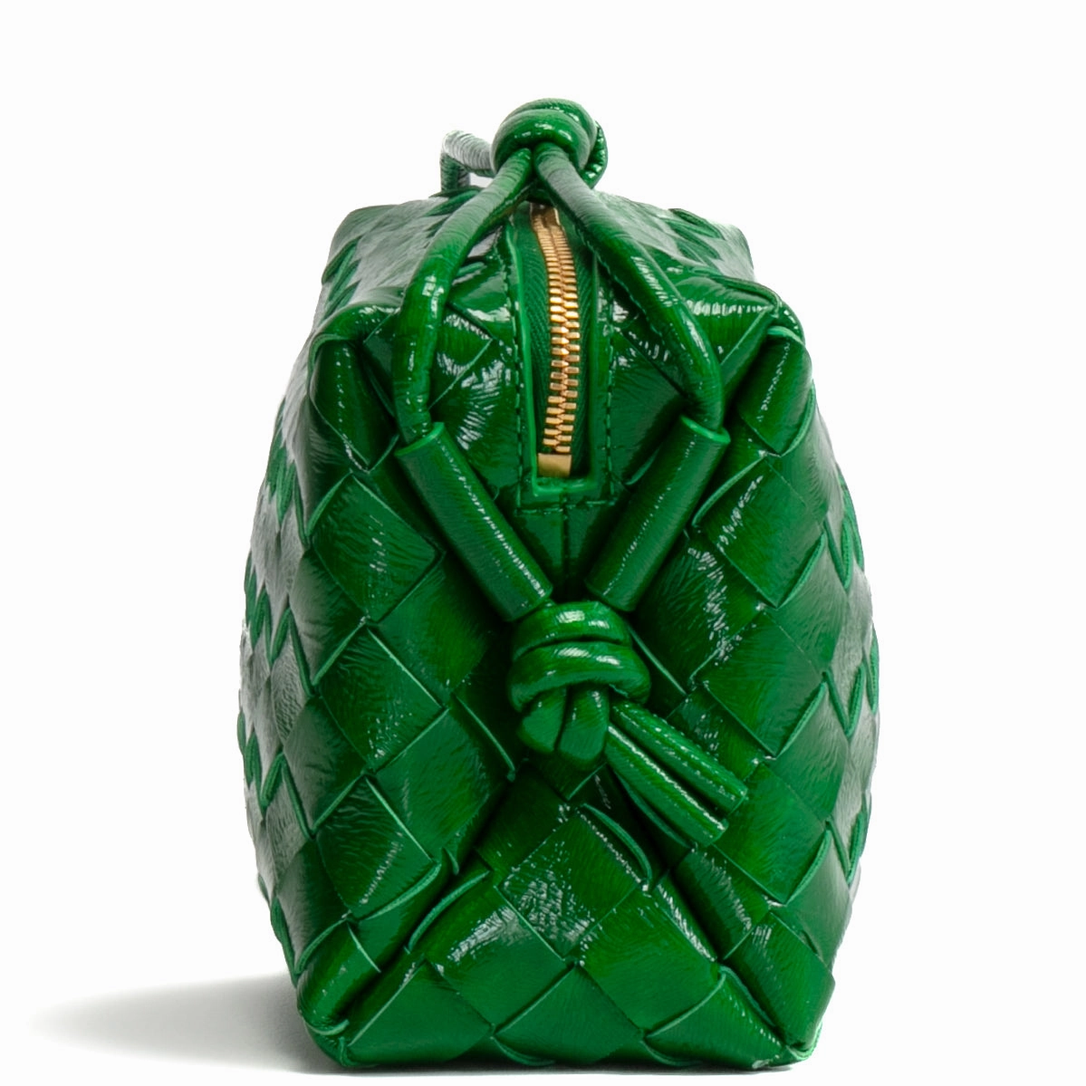 BOTTEGA VENETTA Patent Intrecciato Mini Loop Camera Bag - Green