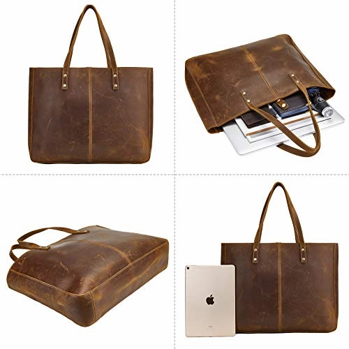 BRASS TACKS Leathercraft Full Crazy Horse Leather Handbag for Men and Women Business Shoulder Bag Vintage Brown Laptop Bag