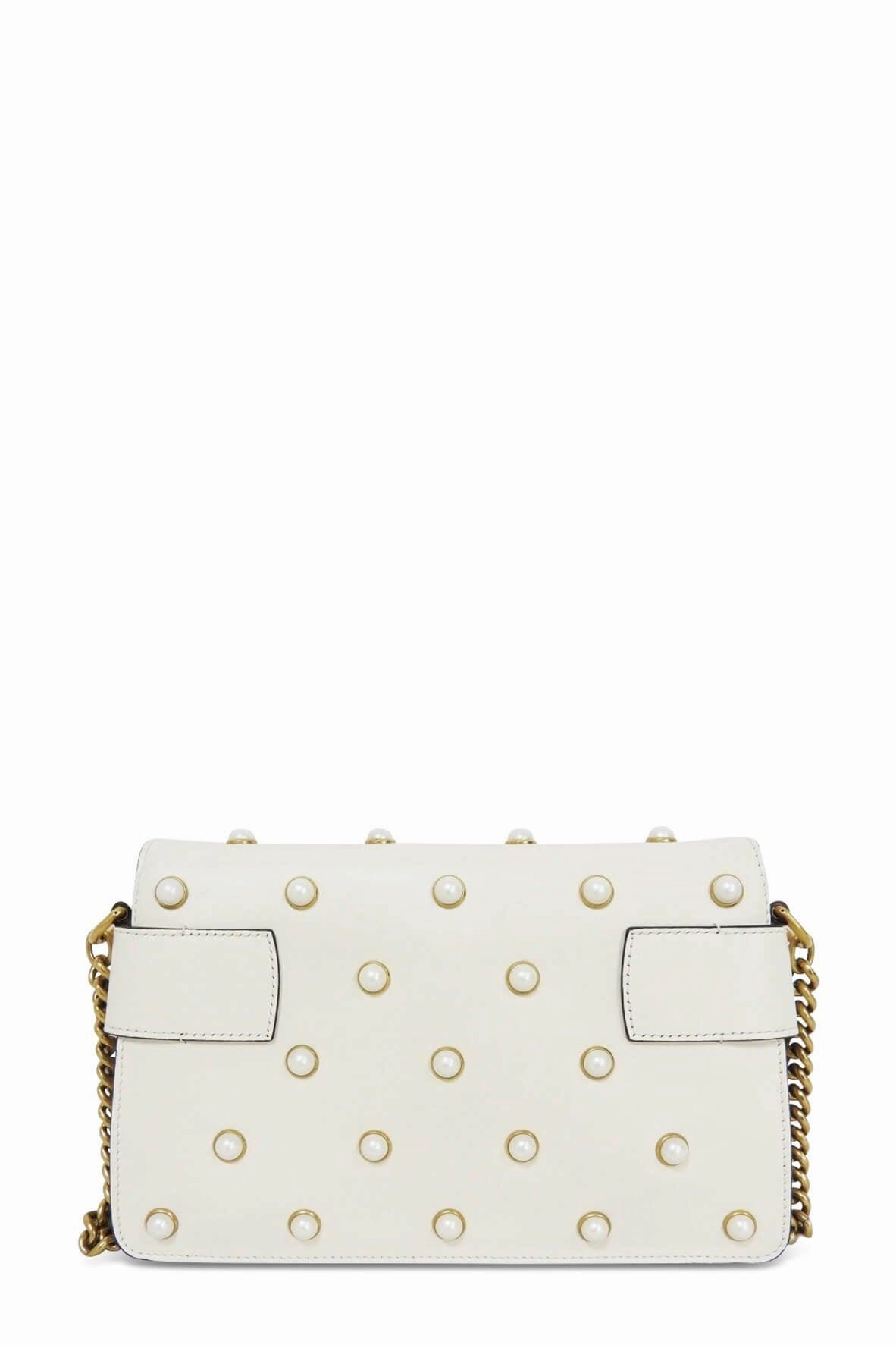 Broadway Bee Embellished Leather Shoulder Bag Cream