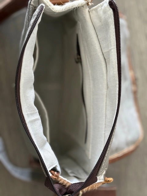 Brown Cowhide Satchel Messenger Crossbody Bag with Swing Latch