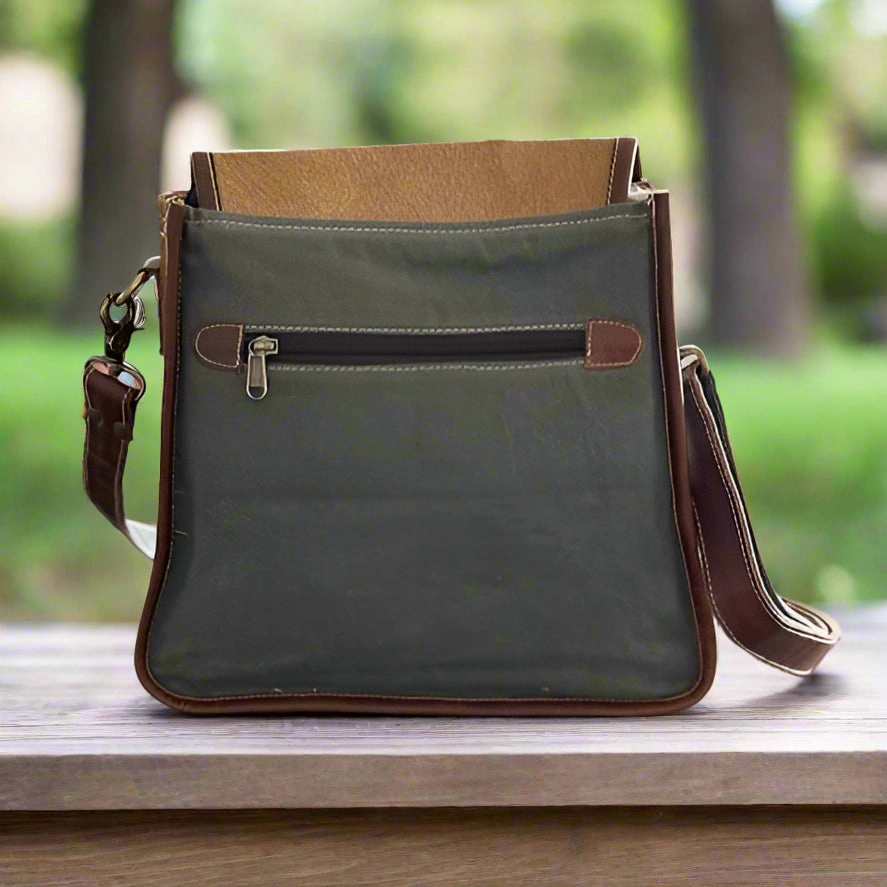 Brown Cowhide Satchel Messenger Crossbody Bag with Swing Latch