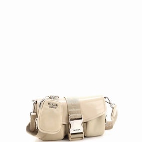 Buckle Pocket Crossbody Bag Spazzolato Leather and Tessuto