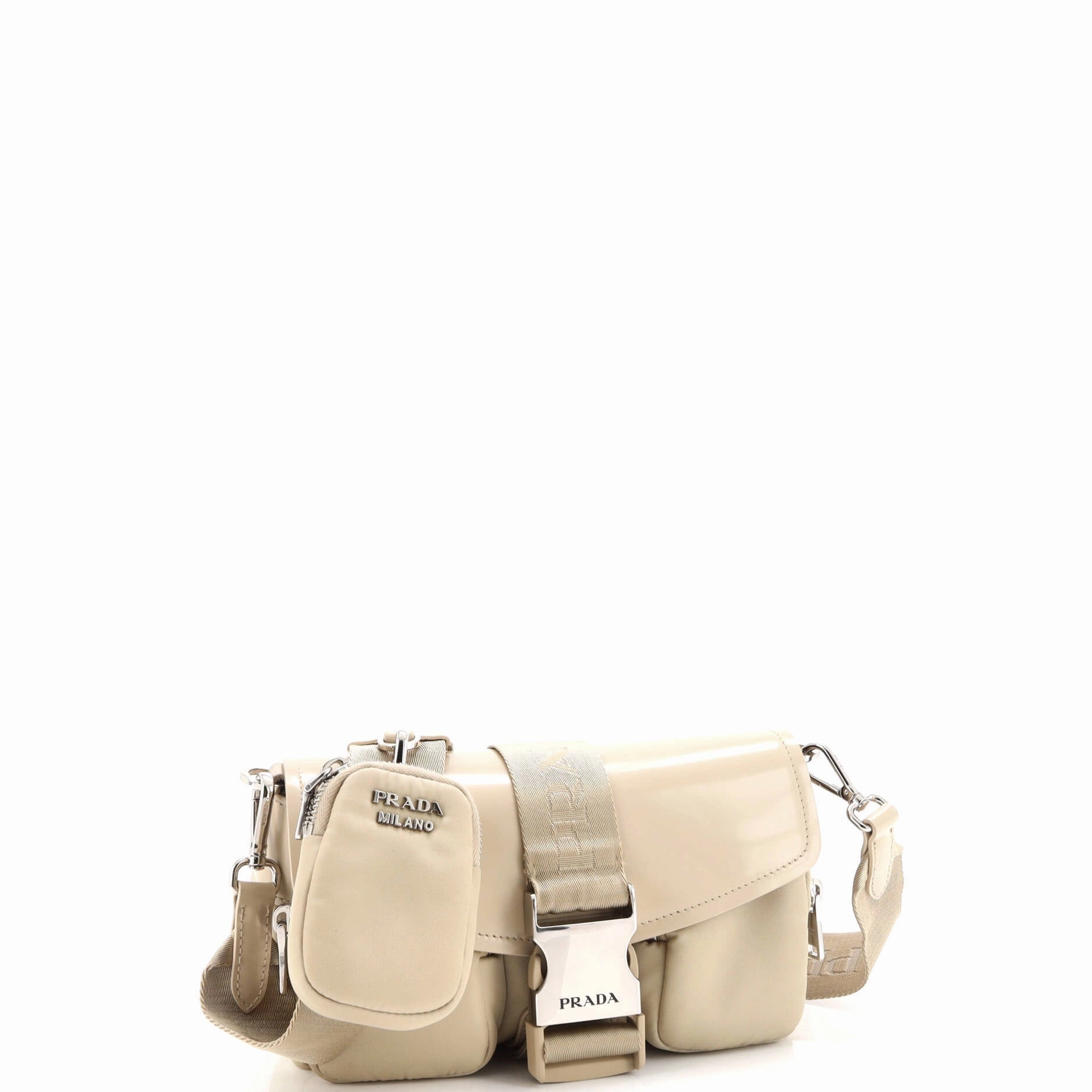 Buckle Pocket Crossbody Bag Spazzolato Leather and Tessuto