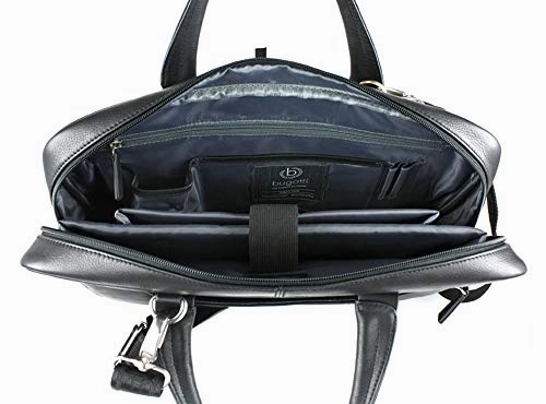 Bugatti Sartoria Zipper Large Leather Briefcase, Top Grain Leather, Black