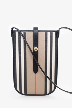 Burberry Brown Icon Stripe Anne Anne E-Canvas Phone Crossbody Bag