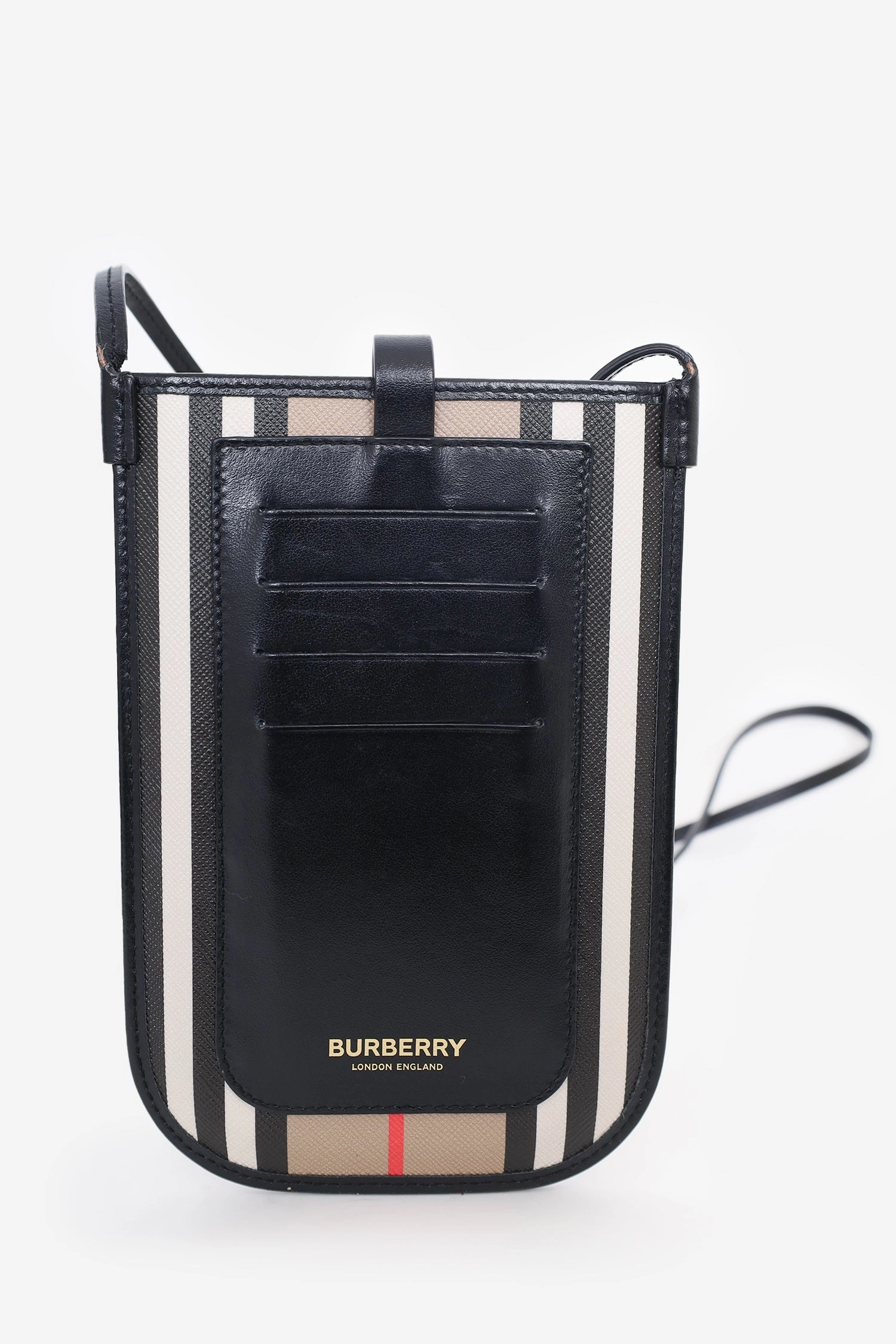 Burberry Brown Icon Stripe Anne Anne E-Canvas Phone Crossbody Bag