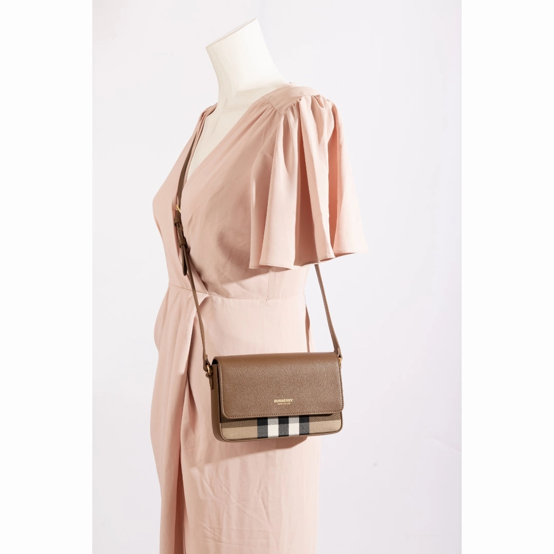 Burberry Hampshire Check Canvas Leather Crossbody Bag